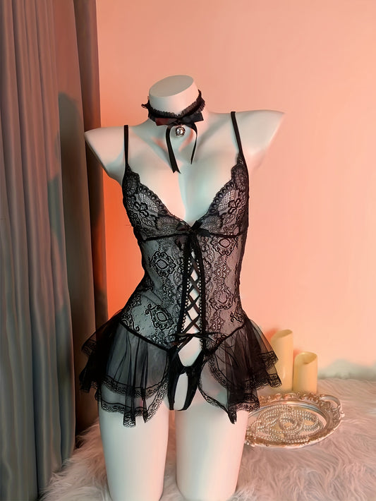 Chic Lace Jacquard Corset Bodysuit made from a blend of Polyester and Elastane with Knit Fabric, Lash Detail, and Lace Jacquard design for women's leisurewear.