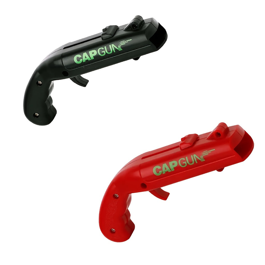 Durable ABS plastic bottle opener in cap gun style for drinking games, parties, bars, and outdoor events - fun and effective at removing beverage caps.