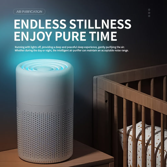 USB-powered portable HEPA air purifier with scented sponge eliminates odors, dust, pollen, and pet dander in home and office settings with touch control.