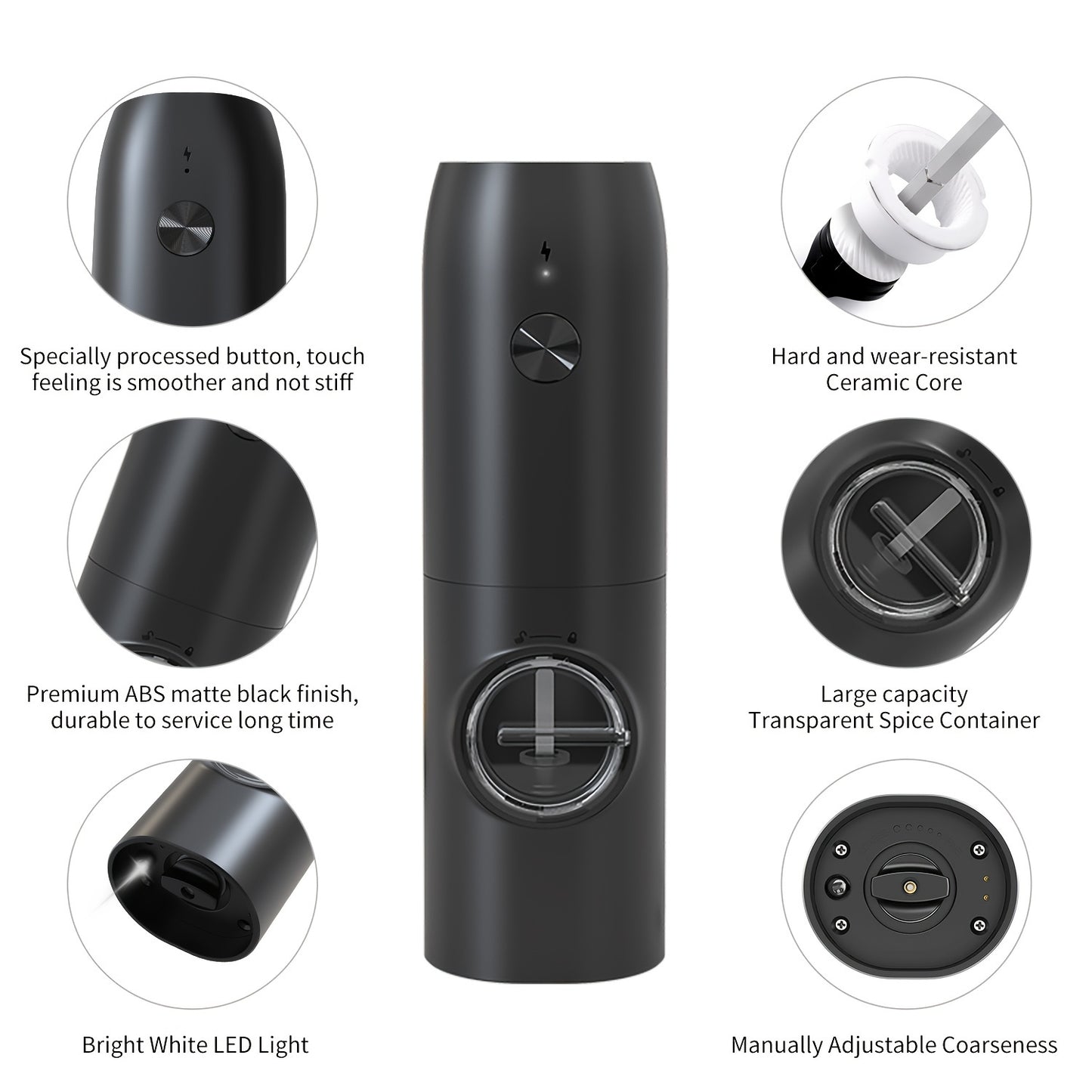 1pc Automatic Rechargeable Electric Pepper Grinder, 5.49cm X 4.98cmX7.08.