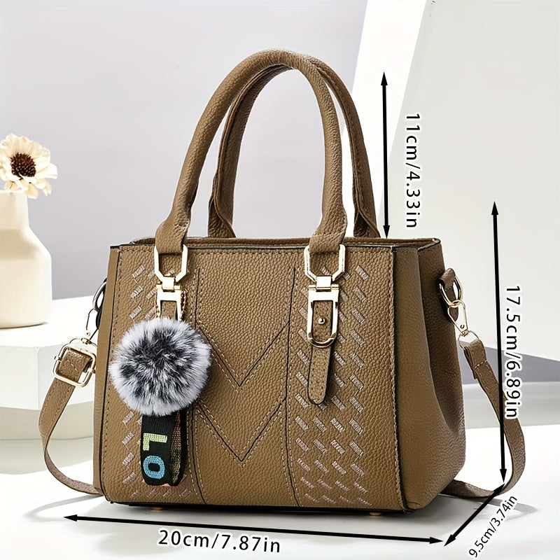 Mother's Day gift bag features women's trendy handbag with ball pendant, simple quilted shoulder crossbody style, perfect for mom and family.