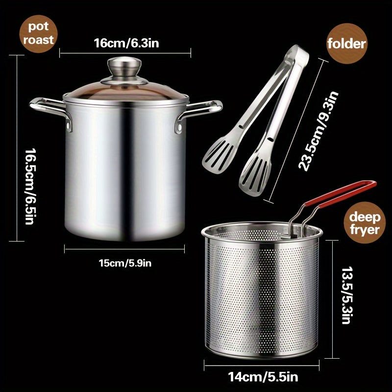 304 Stainless Steel Deep Fryer for Home Use, Heat-Resistant Tempura Pot for Oil Savings, Ideal for Electric Stove and Frying Skewers.