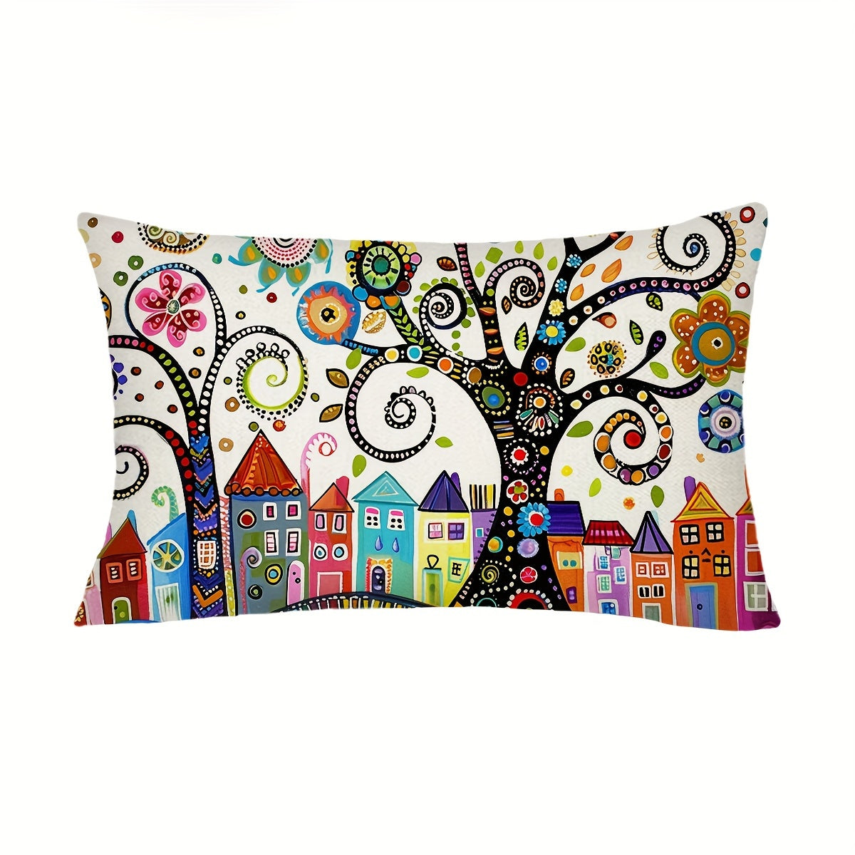 Whimsical Tree Throw Pillow Cover, 1pc, Traditional Style, Zipper Closure, Hand Wash Only, Woven Polyester, Decorative Cushion for Different Rooms, Sizes Available: 29.97cm*50.04cm, 44.96cm*44.96cm - No Insert