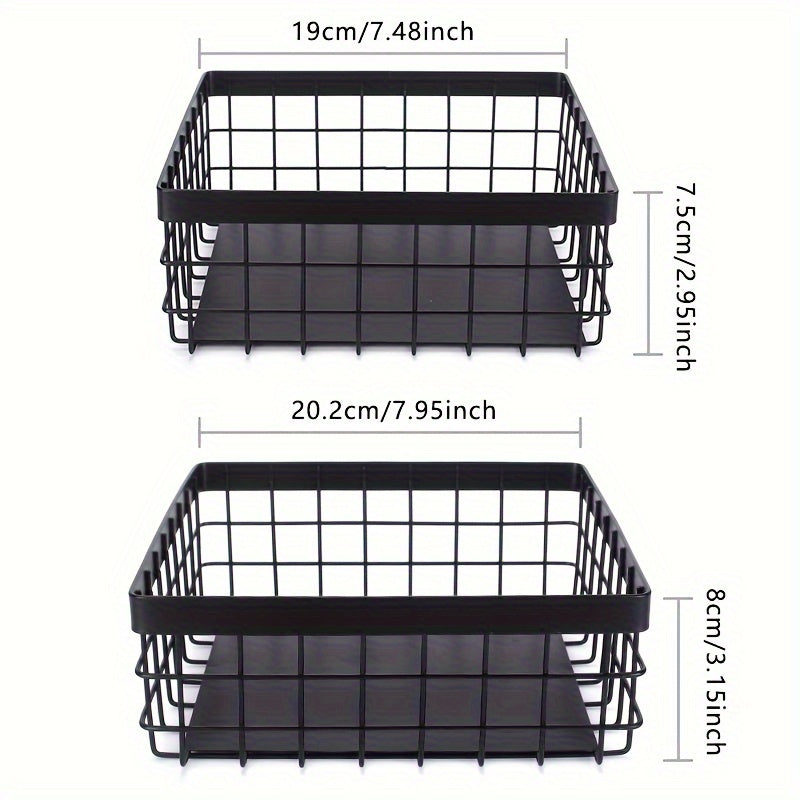 Set of 2 Metal Storage Baskets in Multiple Sizes for Office & Kitchen - Handy Organizer for Snacks and Essentials