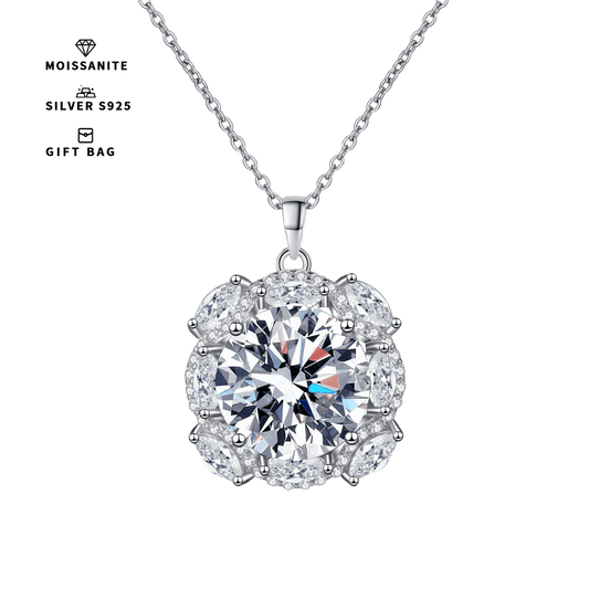 Meetmay offers an elegant sterling silver pendant featuring a 10CT round synthetic Moissanite stone. This simple yet stylish piece is suitable for both daily wear and special occasions like banquets. The all-season versatile jewelry comes with a 40cm+5cm