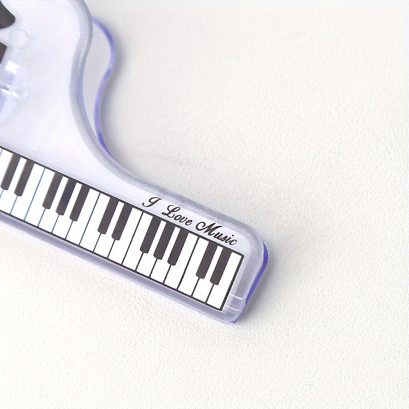 Stylish and durable transparent piano sheet music clips with staff notation. Perfect for organizing piano scores and sheet music. Available in black and clear options. Secure sheet grip.