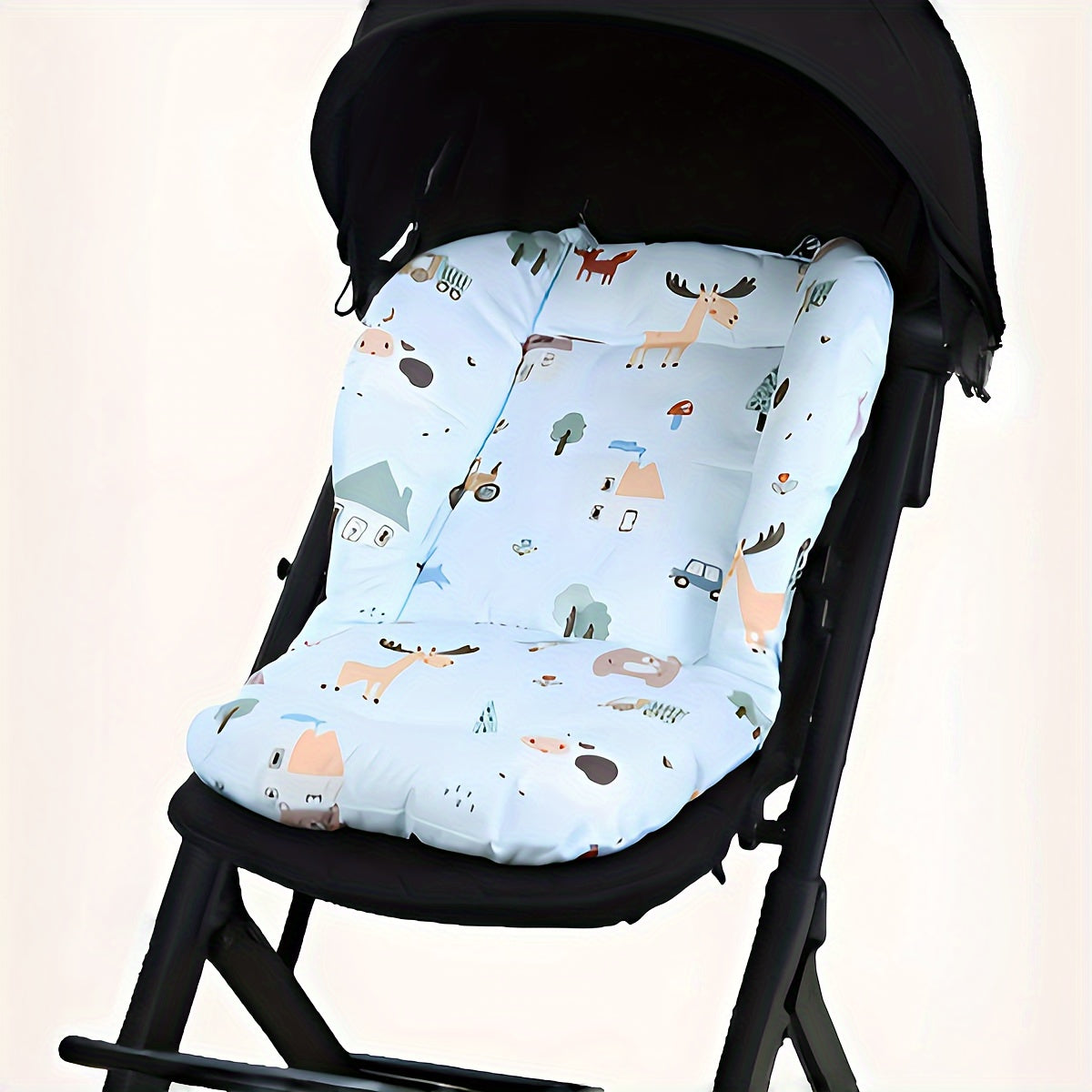 Animal Print 1-Pack Baby Stroller Seat Liner, Suitable for High Chairs and Car Seats, Breathable Polyester Cushion for Infants & Toddlers Ages 0-3 - Features Pierced Shoulder Straps and Belt Perforation Design for Universal Fit.