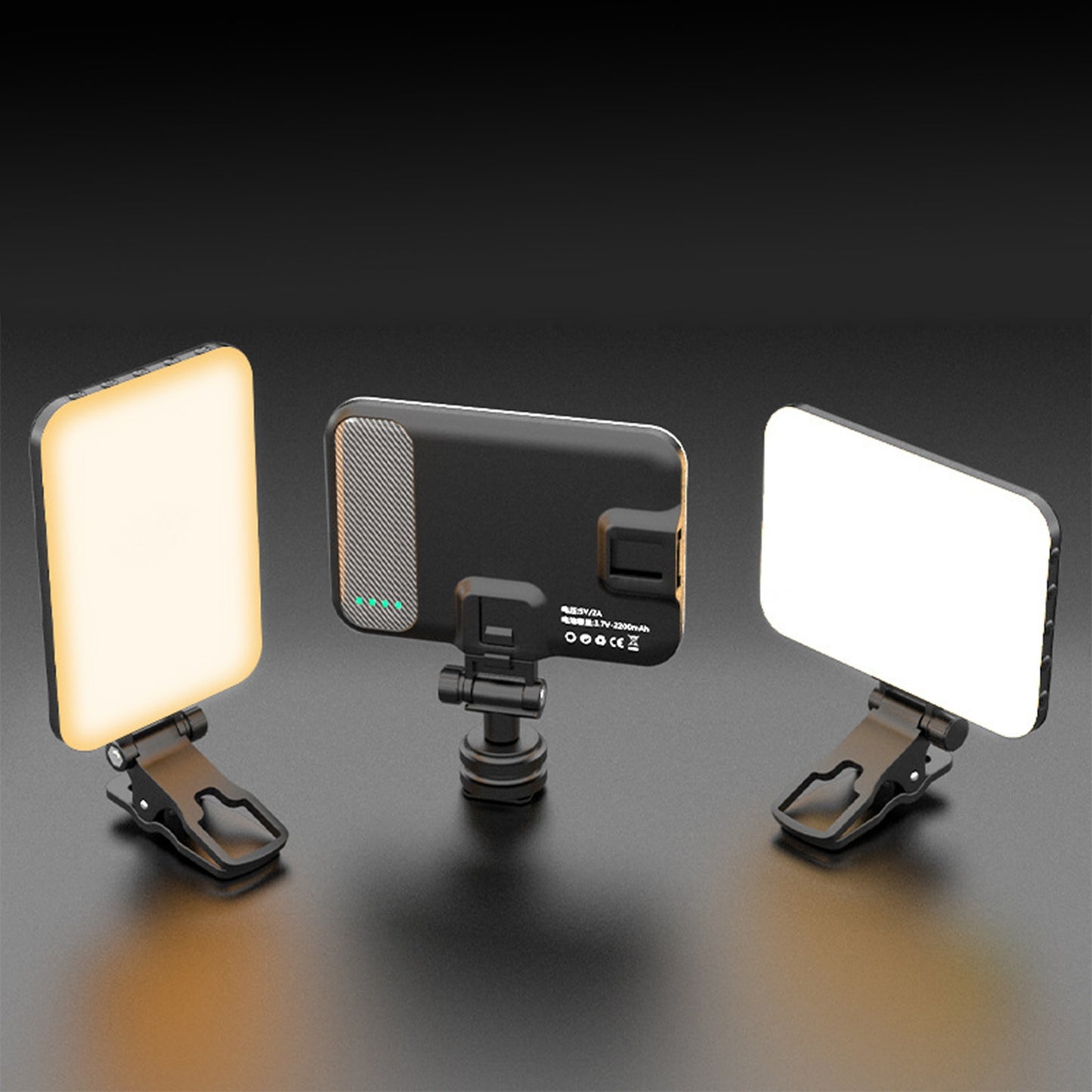 Portable 60 LED selfie light with rechargeable 2200mAh battery, CRI 97+, 3 light modes for phone camera and other devices.