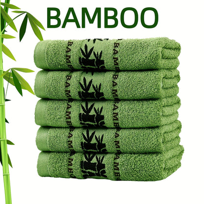 5-piece set of self-flying bamboo fiber towels with embroidered hand towels. Absorbent and quick-drying, ideal for home bathrooms. Skin-friendly and soft, measuring 35*75cm.