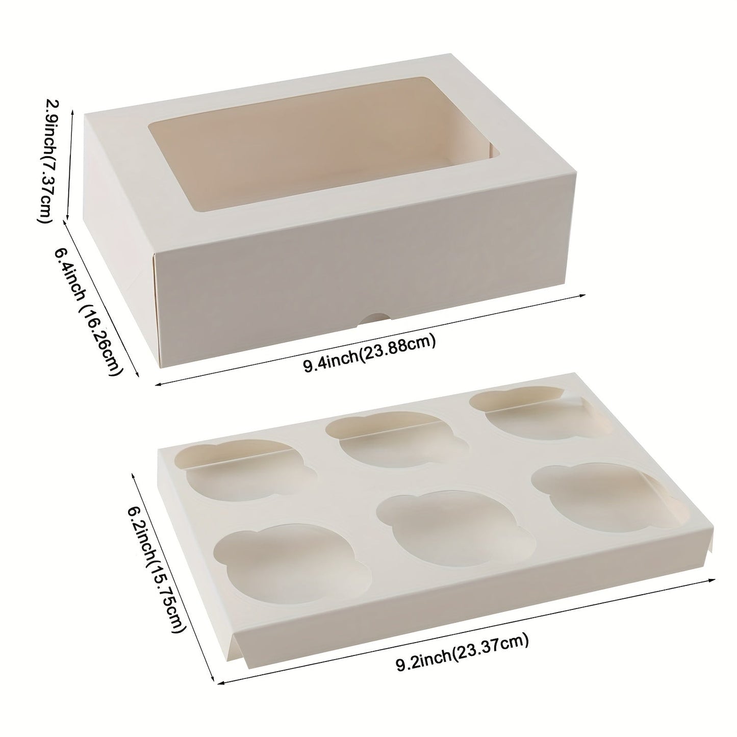 Pack of 6 Cupcake Containers in White Kraft Bakery Boxes with Clear Window and Holders, Ideal for Packaging Baked Goods such as Donuts, Cookies, Muffins, and Chocolate Bombs. Perfect for Weddings, Baby Showers, Birthdays, Graduations, and Favors. Size