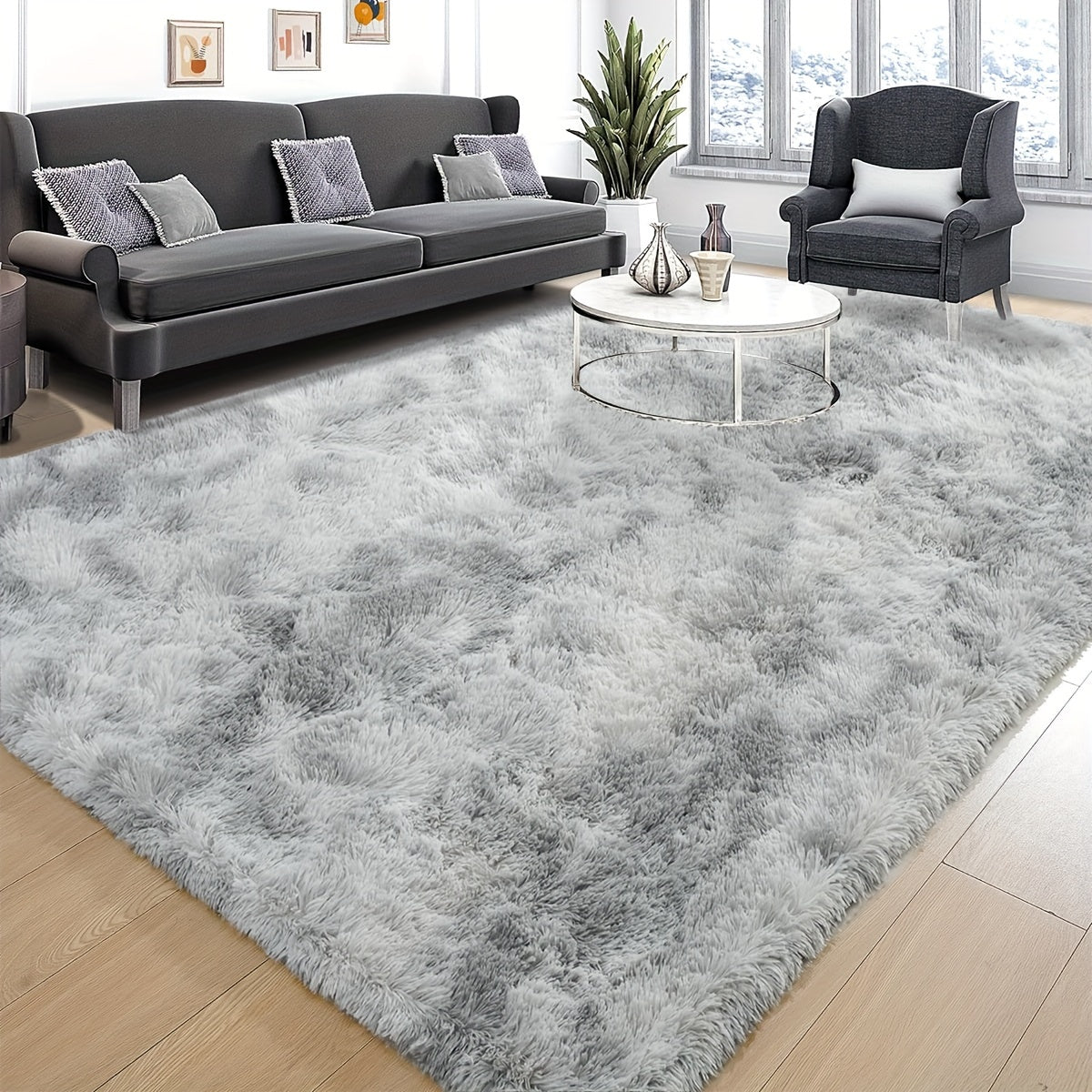 Soft fluffy shag area rug for living room, shaggy floor carpet for bedroom. Cute luxury non-slip machine washable carpet, perfect for home decor.