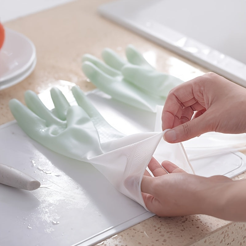 Premium waterproof kitchen dishwashing gloves designed for non-slip household tasks. These durable laundry gloves are essential cleaning supplies.