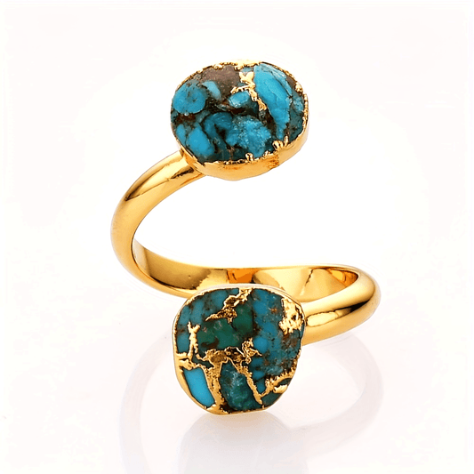 A Turquoise Double Stone Ring with Gold Plating