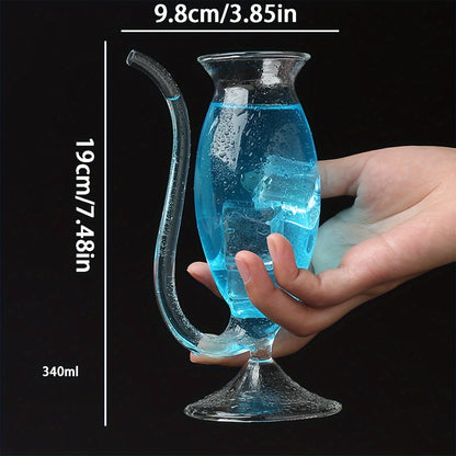 1 Transparent glass vampire wine goblet with drinking tube, elegant glassware.