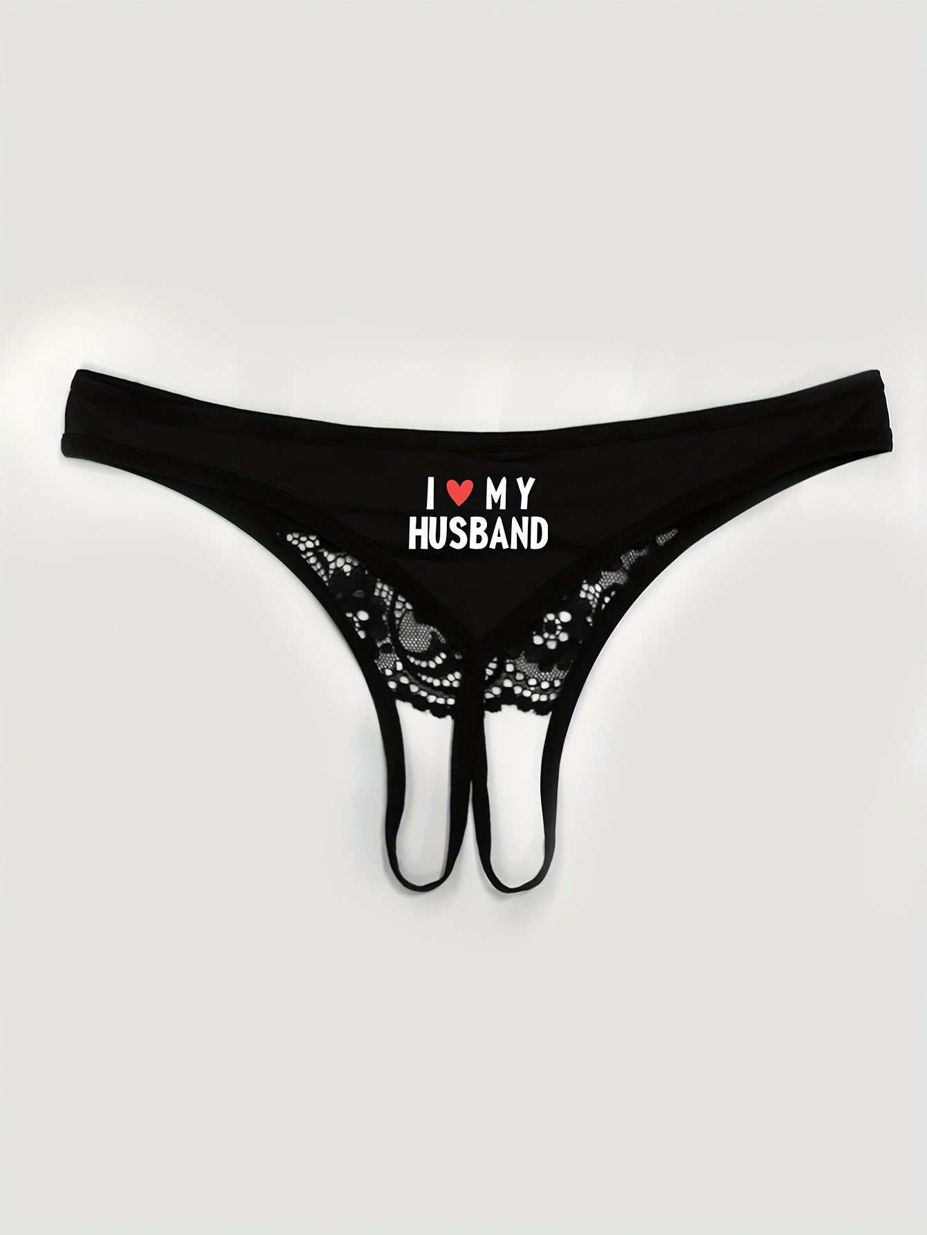 Heart print lace thongs for women: sexy lingerie for low-waisted, open-crotch style.