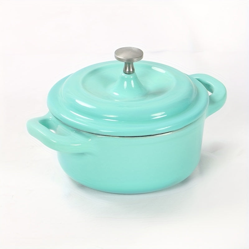 Compact 9.5oz Mini Stew Pot - Non-Stick, Enamel-Coated Cast Iron suitable for Induction & Gas Cooktops, Ideal for Home Kitchens.