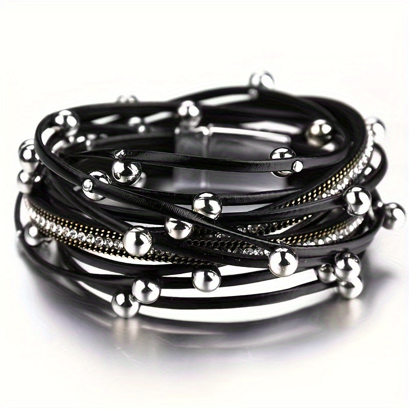 Stylish bracelet for women made with several layers of leather