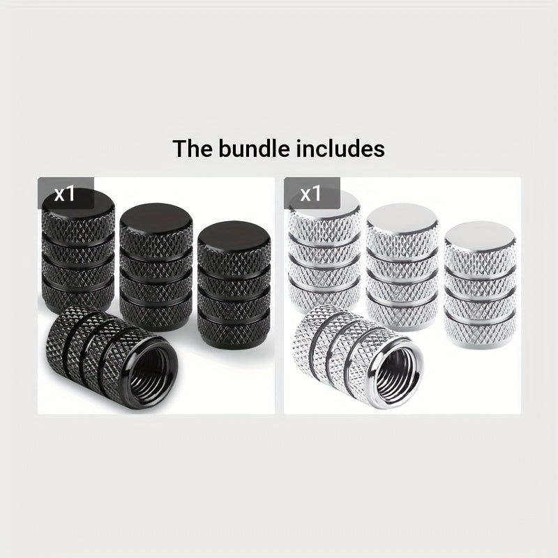 4 aluminum valve caps fit various vehicles, corrosion-resistant.