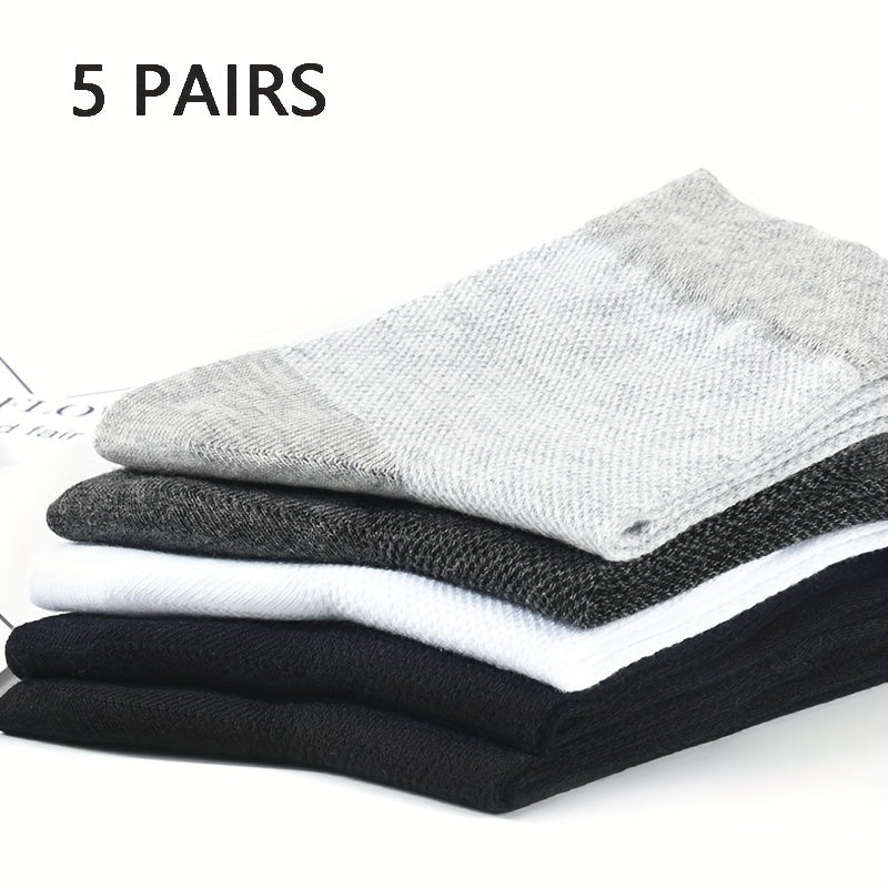 5 pairs of plus size men's breathable crew socks for summer, thin and sweat-absorbing.