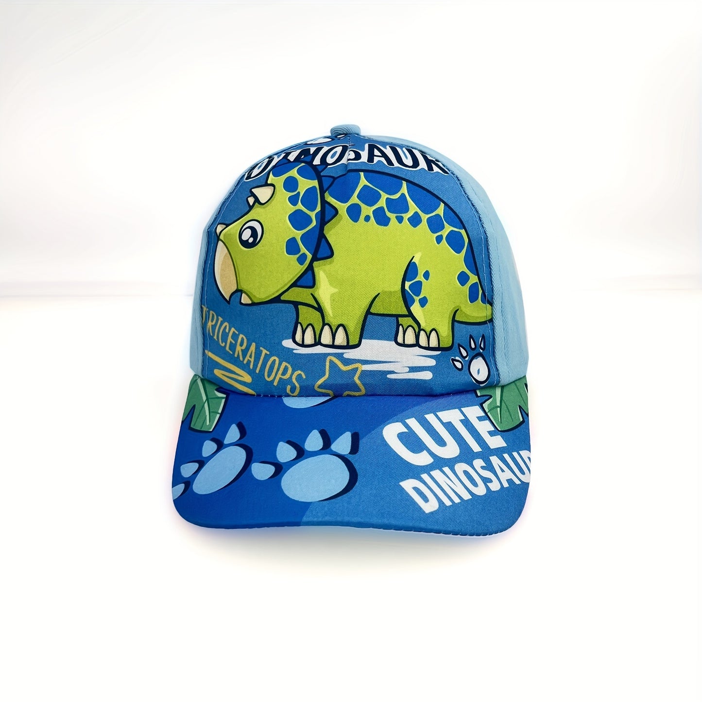 Adjustable cartoon dinosaur print baseball cap for boys and girls.