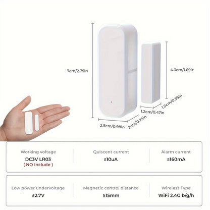 WiFi-enabled home security system with magnetic sensors for doors/windows, voice control, app remote access, customizable modes, and compatibility with Alexa and Google Assistant.