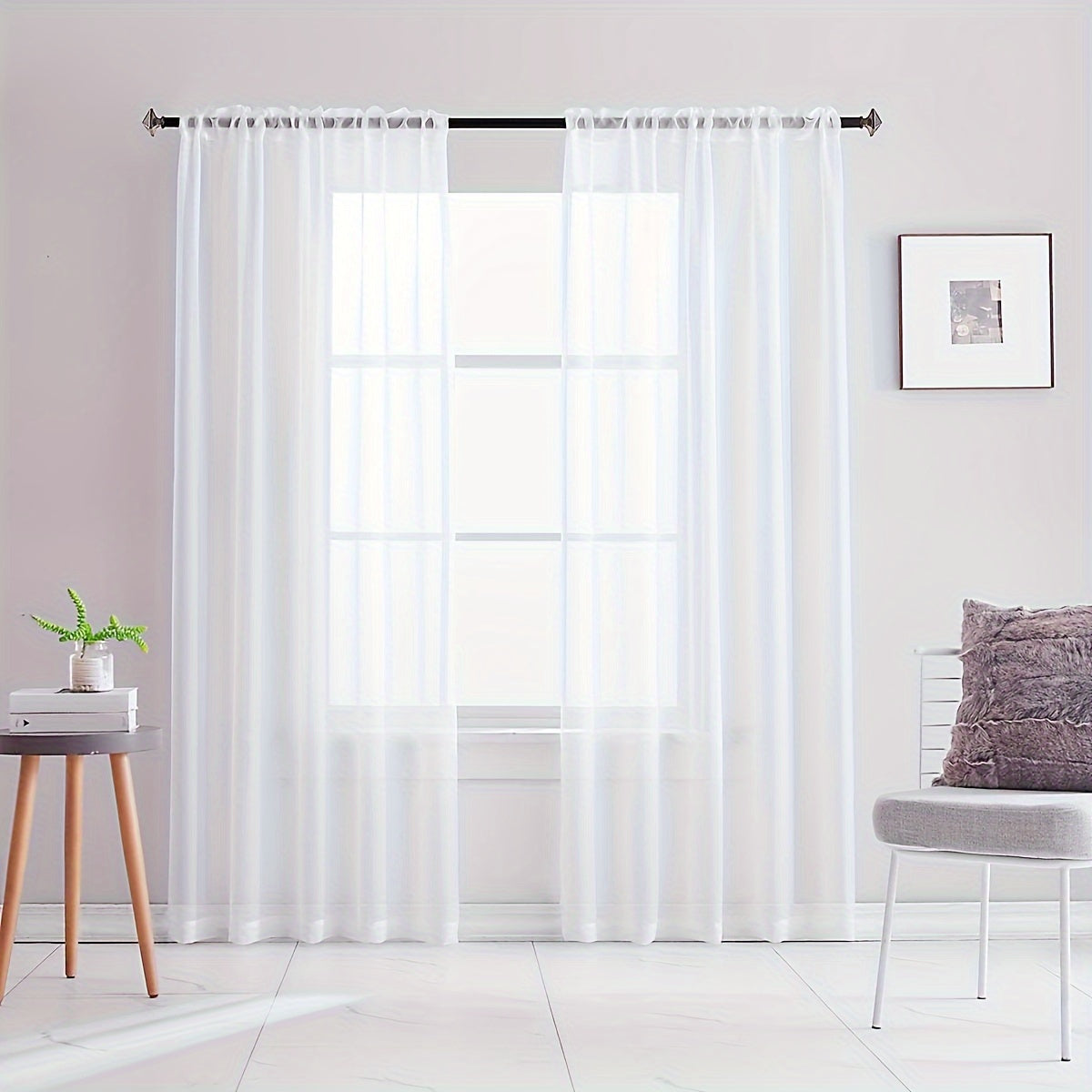 Set of 2 Sheer Curtain Panels, Rod Pocket Voile Sheer Drapes for Living Room/Bedroom - 2 Pieces