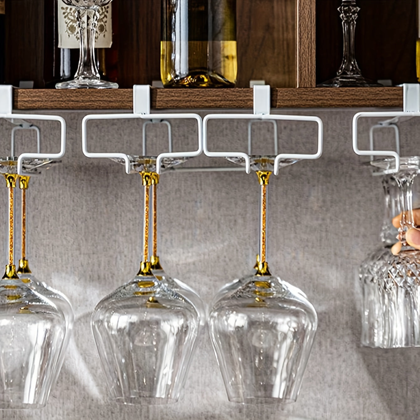 Metal Stemware Rack for 1 piece, Hanging Storage Organizer for Glassware under Cabinet, Modern Home Bar No-Drill Hanger