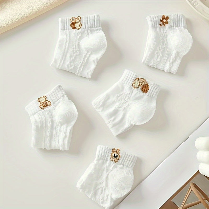 5 Pairs of White Embroidered Low Cut Socks for Women, Breathable and Simple