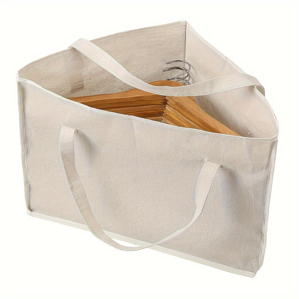 Get organized with the 1pc Hanger Storage Organizer! This Triangle Bag features a handle and bottom plate for easy carrying and space saving storage. Conveniently store your hangers for Halloween or Christmas gifts.