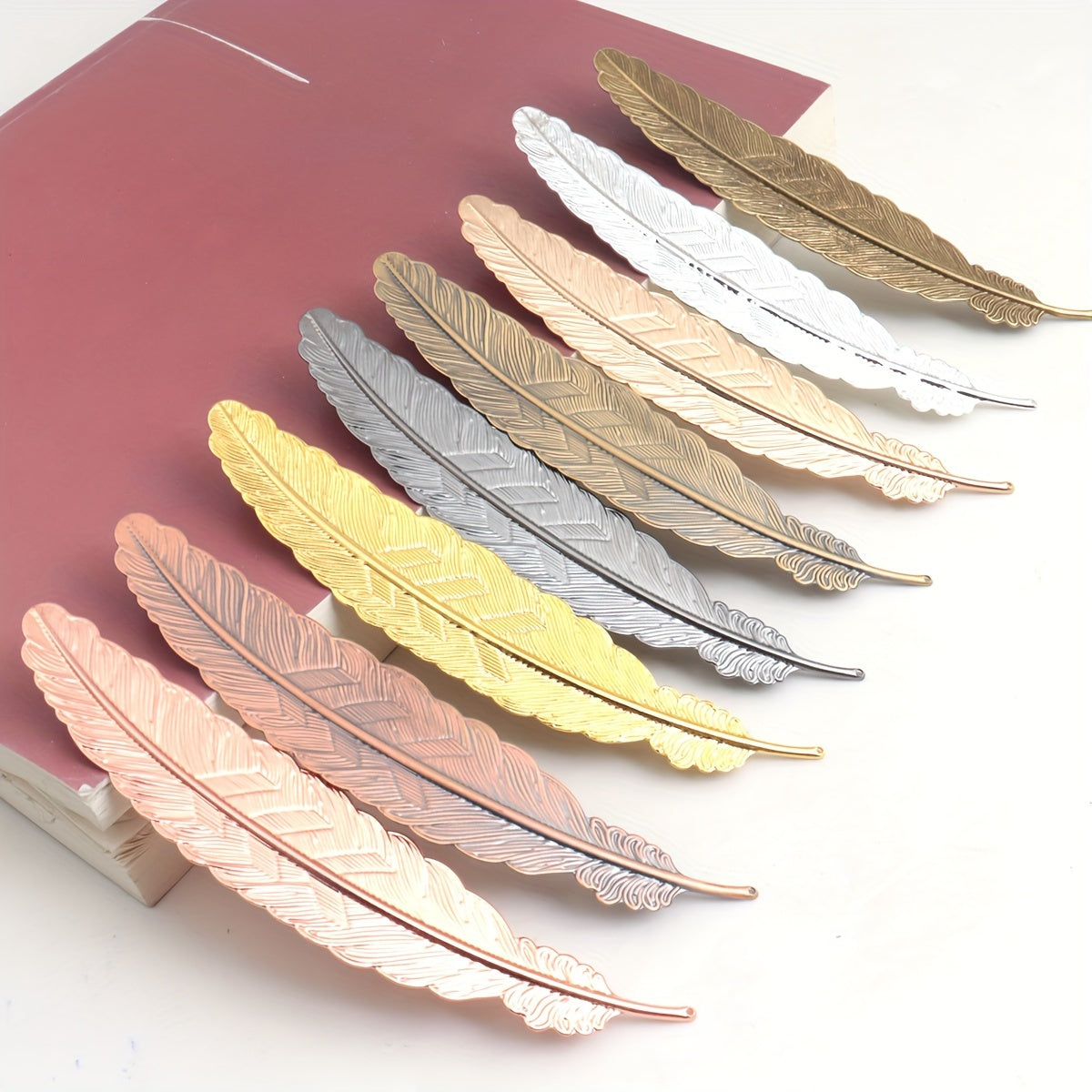 Set of 8 or 10 Elegant Copper Feather Pendants in Multicolor, for DIY Jewelry and Bookmarks. Geometric Patterns with Graceful Theme, No Plating. Ideal for Valentine's Day and Spring Festival Crafts.