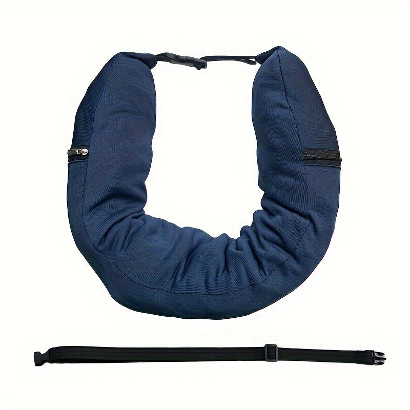 Black Adjustable and Portable Neck Pillow - Made with Comfortable Flannel, Fillable for Travel by Car, Train, and Airplane