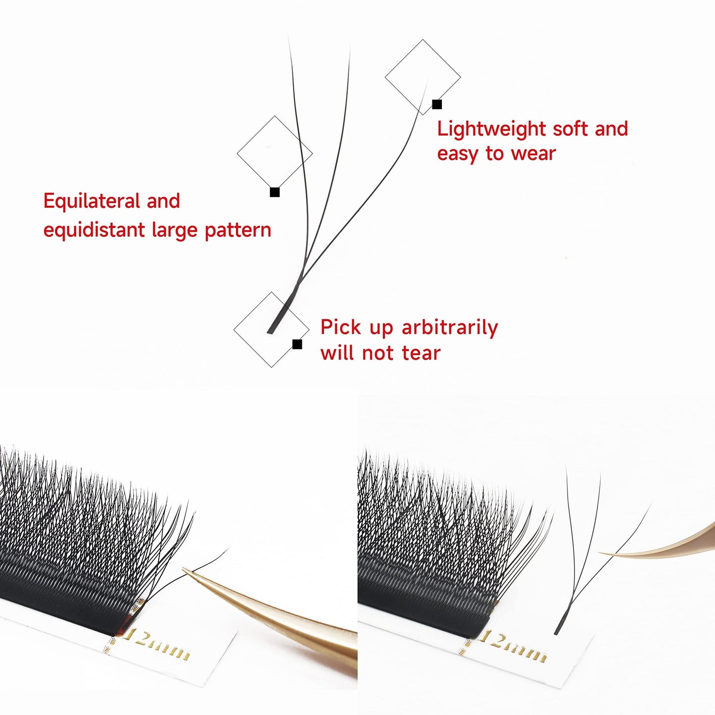 Salon darajasidagi rus DD curl kirpik kengaytmalari: puffli klaster kirpiklar, tabiiy qayta ishlatiladigan 0.07mm qalinlik, C/D curl aralash uzunlik 6-15mm, mat qora qo'lda tayyorlangan oson fan ochiladigan soxta kirpiklar.