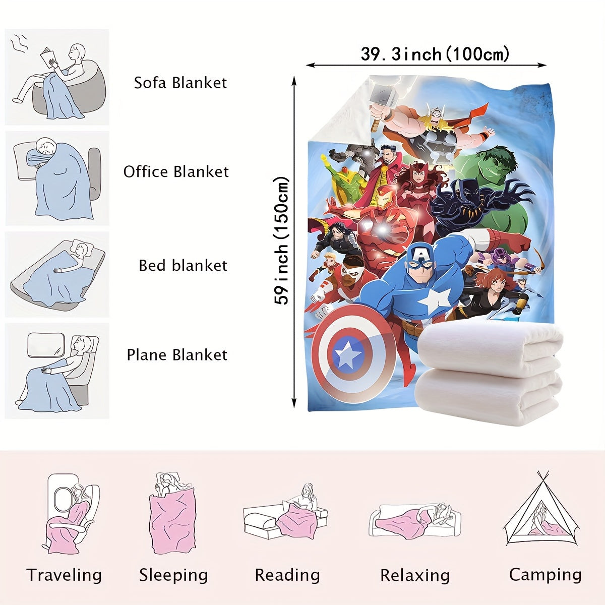 Gather your favorite superheroes and bring light to any room with our dynamic blankets! From Captain America and The Hulk to Thor and Spider-Man, protect your cozy home and enjoy happy times. Our collection features a variety of blankets including