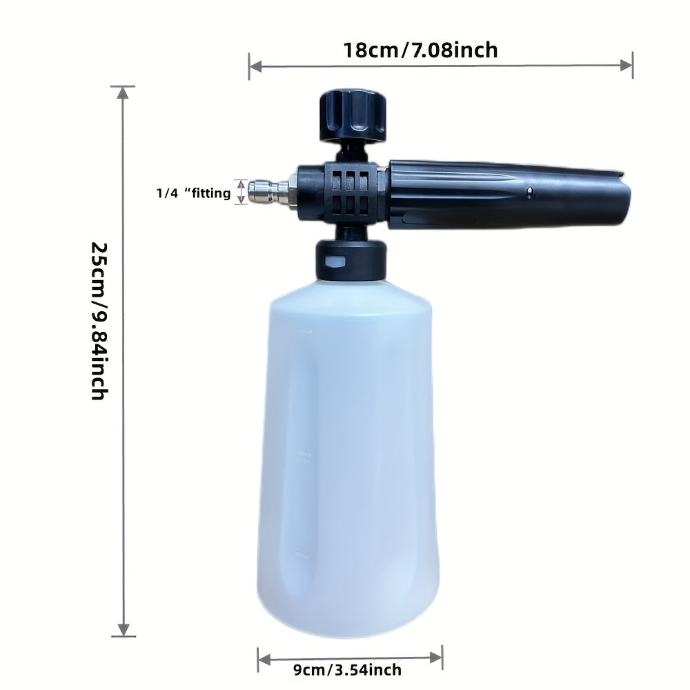 1 Set Snow Foam Cannon with 700ml bottle, for use with pressure washer as car wash soap attachment kit.