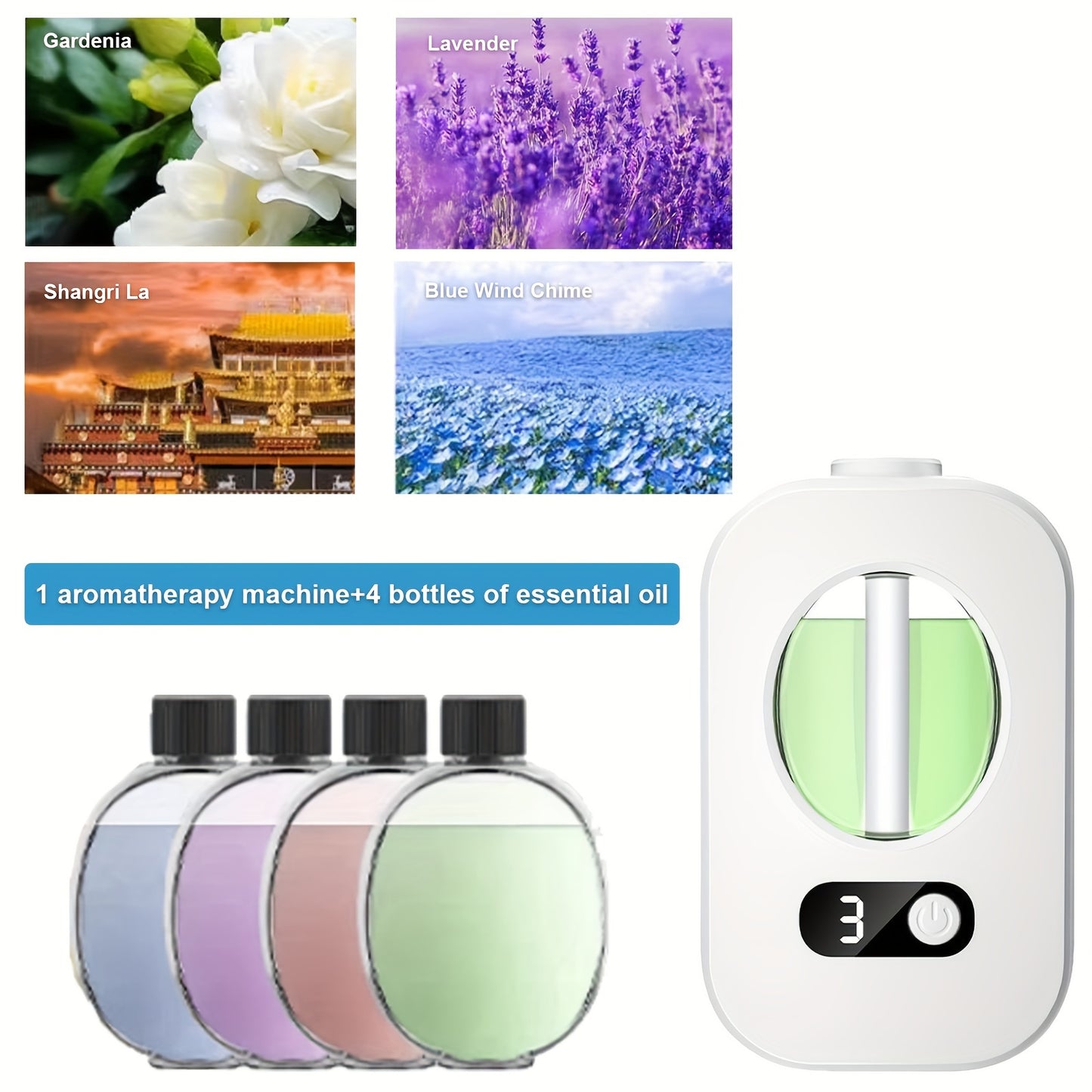 USB-rechargeable aromatherapy diffuser and humidifier keeps rooms fresh with cool mist and nightlight. Ideal for use in various spaces, including rooms, offices, bathrooms, and toilets.