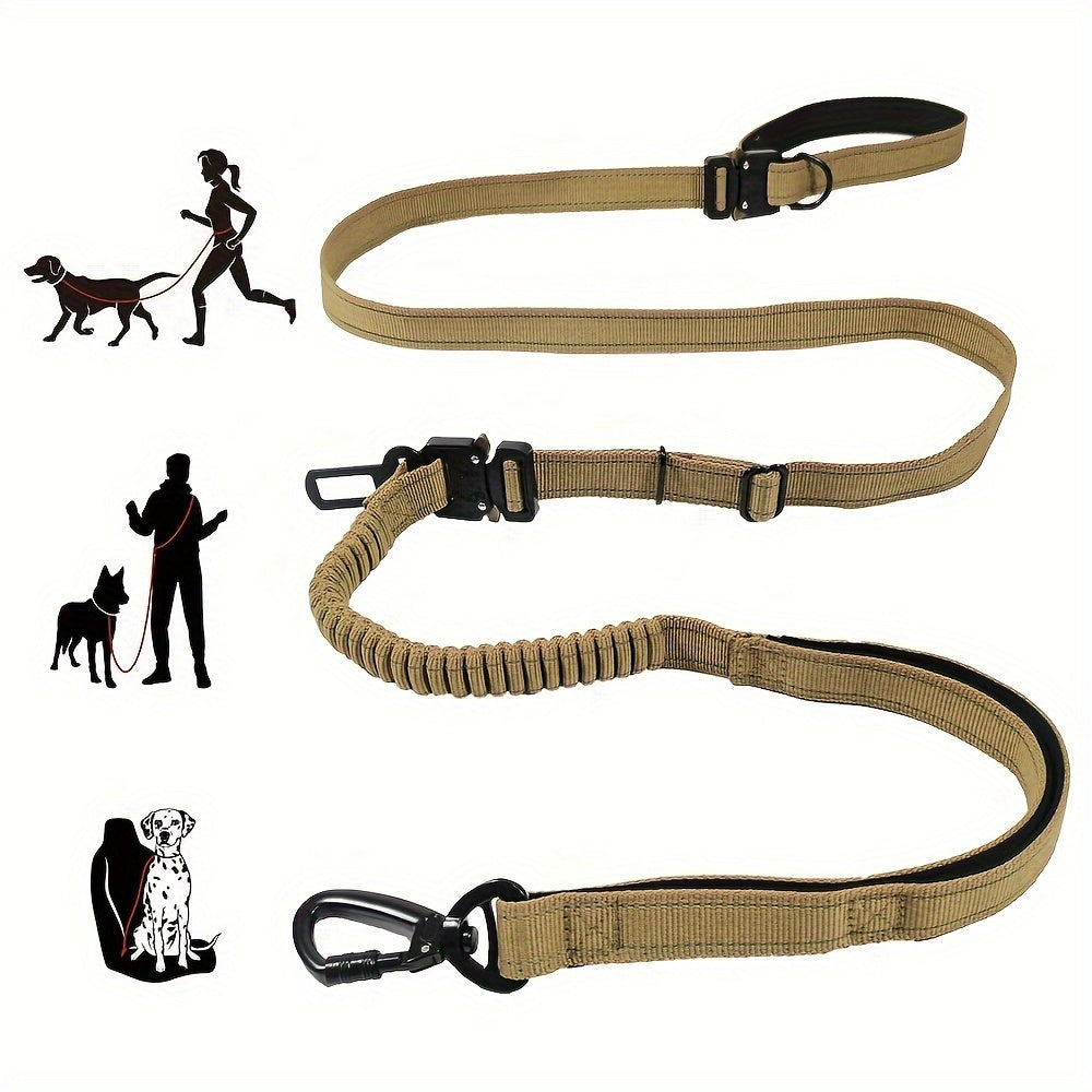 6-in-1 Hands-Free Dog Leash for Medium to Large Dogs - 3.05m, Striped Polyester, Full Metal Fittings, Safety Car Seat Belt, Shock Absorbing Bungee