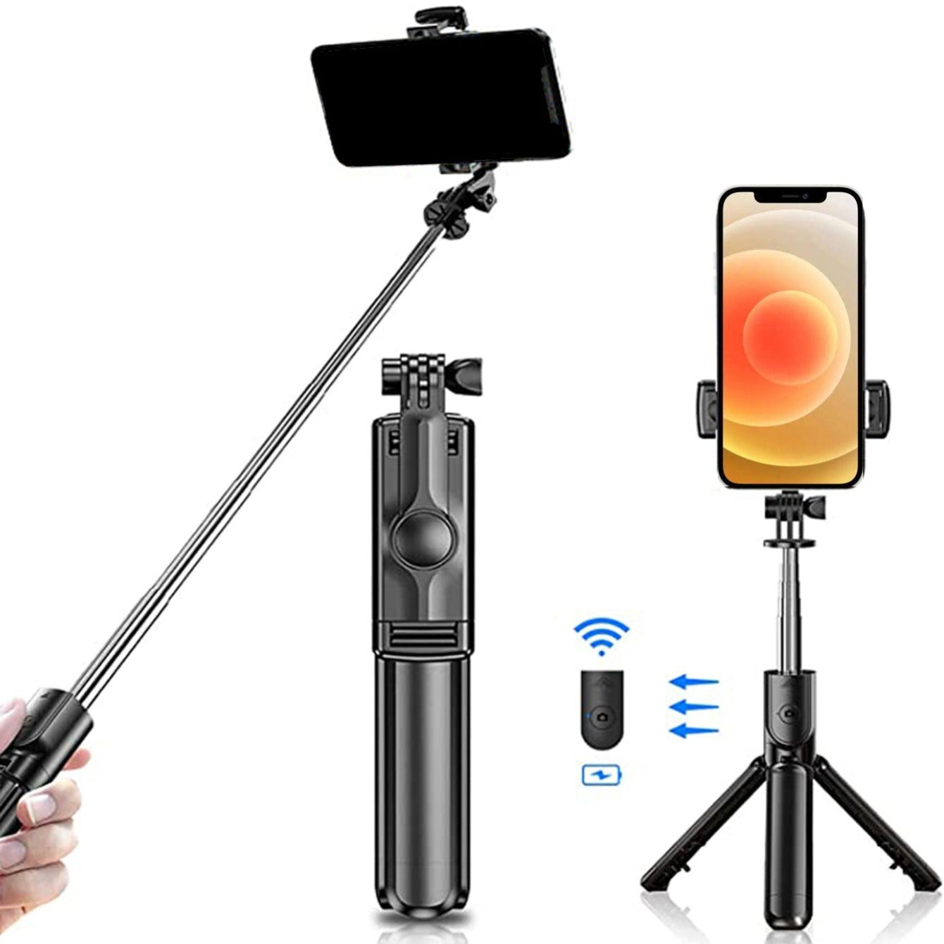 Portable travel bracket with wireless fill light and remote for selfie sticks with BT, compatible with S03 Wireless Selfie Stick.