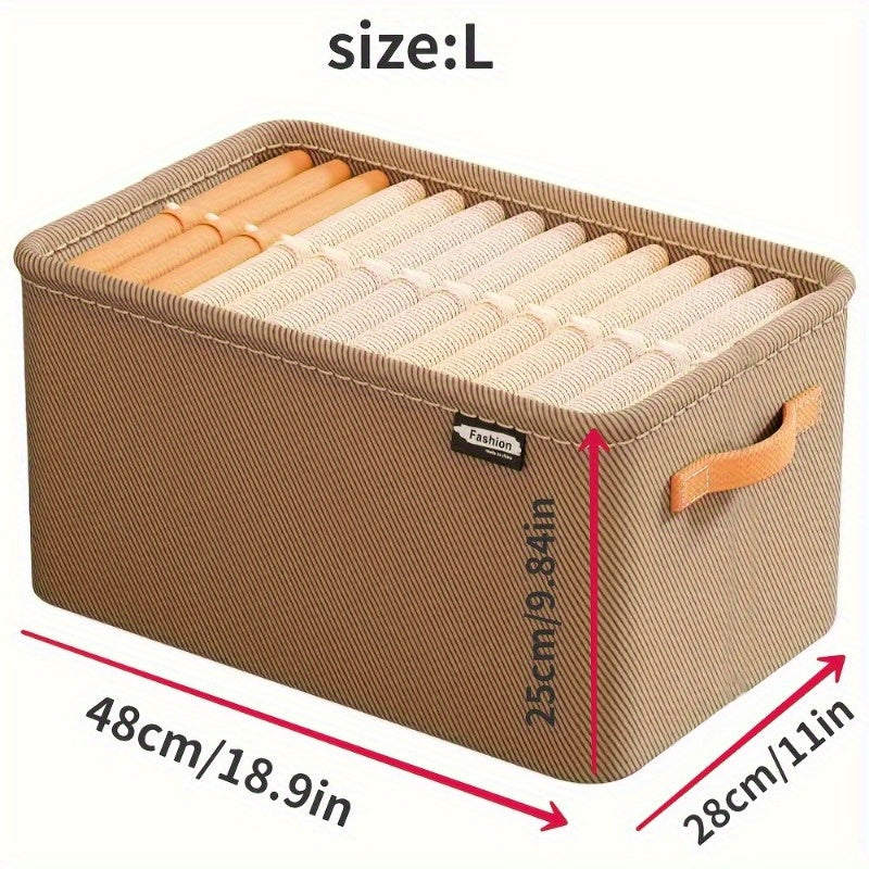 Square-shaped canvas storage box perfect for organizing clothes, underwear, and sweaters. Features handles for easy portability and space-saving solution for your closet. Not waterproof but versatile and essential for home organization, can be used for