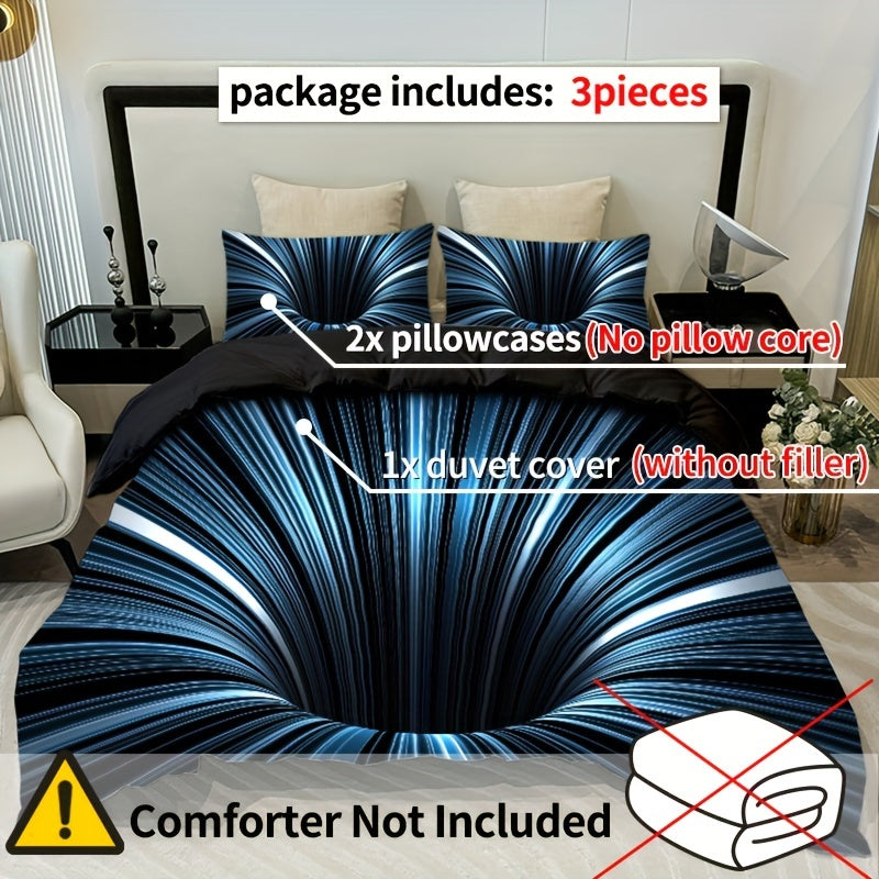 Get the 3-piece 3D Vortex Quilt Cover Set today! This set includes one quilt cover and two pillowcases (pillowcases do not include core). Featuring digital printing technology for high definition printing, this set is made from 100% polyester fiber