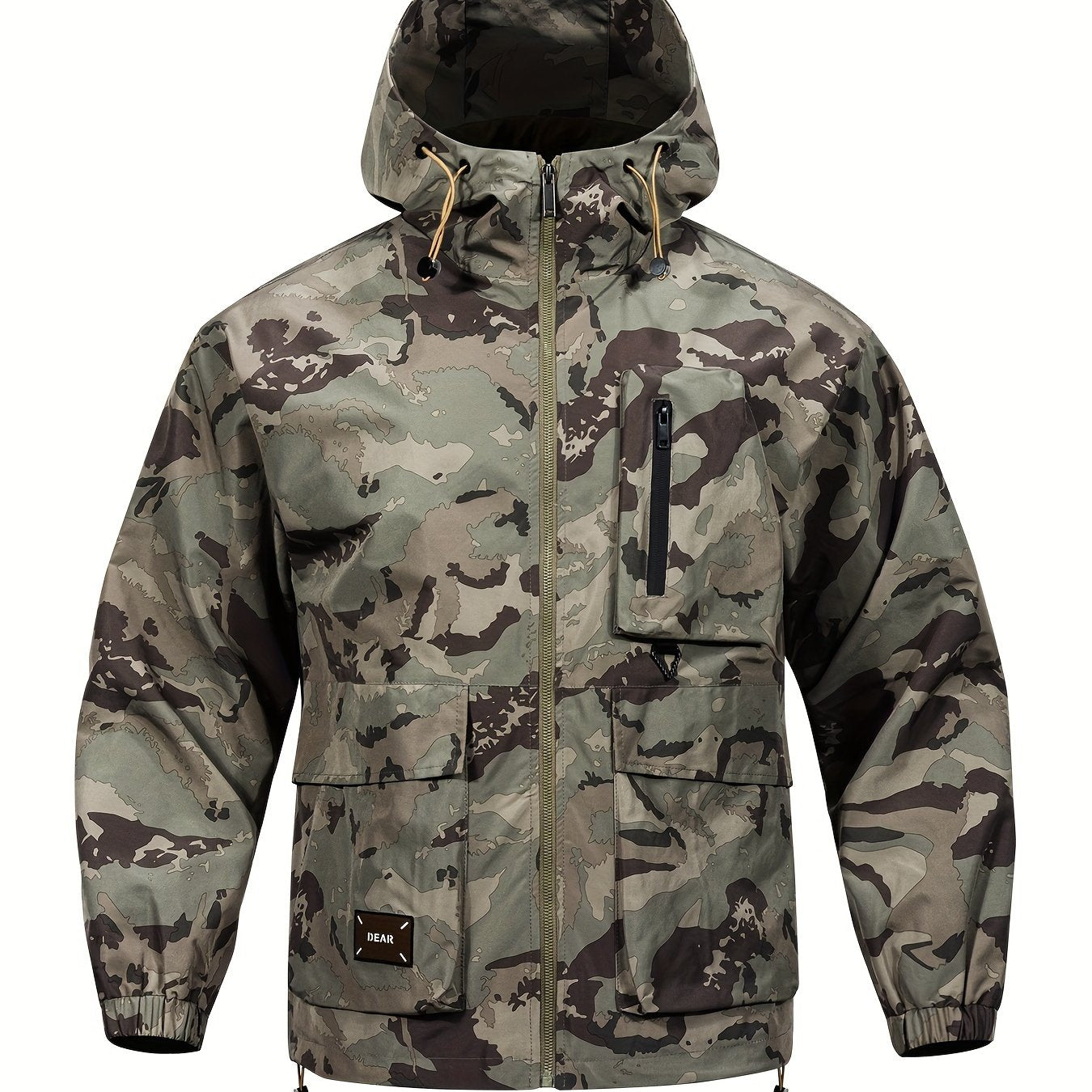 Men's Camouflage Hooded Zip Up Jacket, Multi-pocket Coat for Spring/Autumn Outdoor, Loose Cargo Hooded Jacket, Trendy Item.