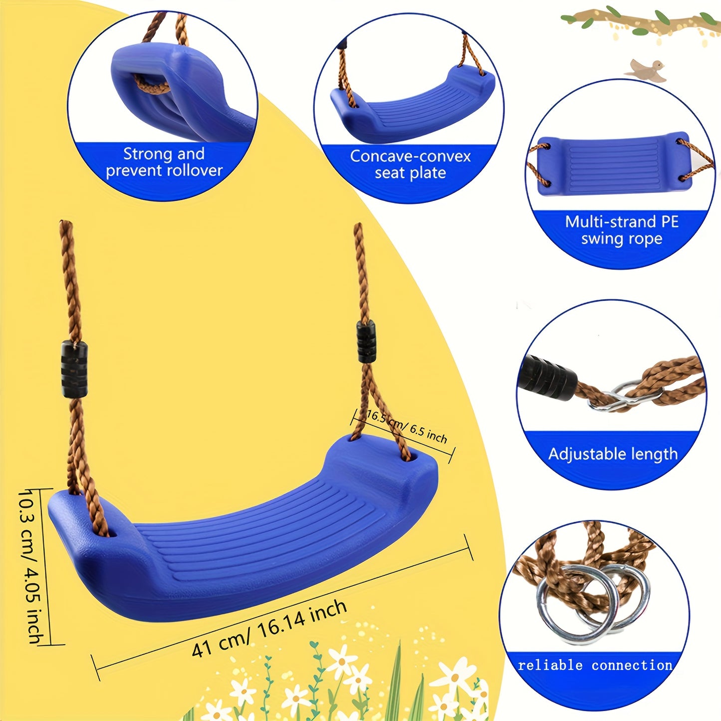 Adult-sized plastic sling swing chair, ideal for outdoor courtyard entertainment, with adjustable soft rope.