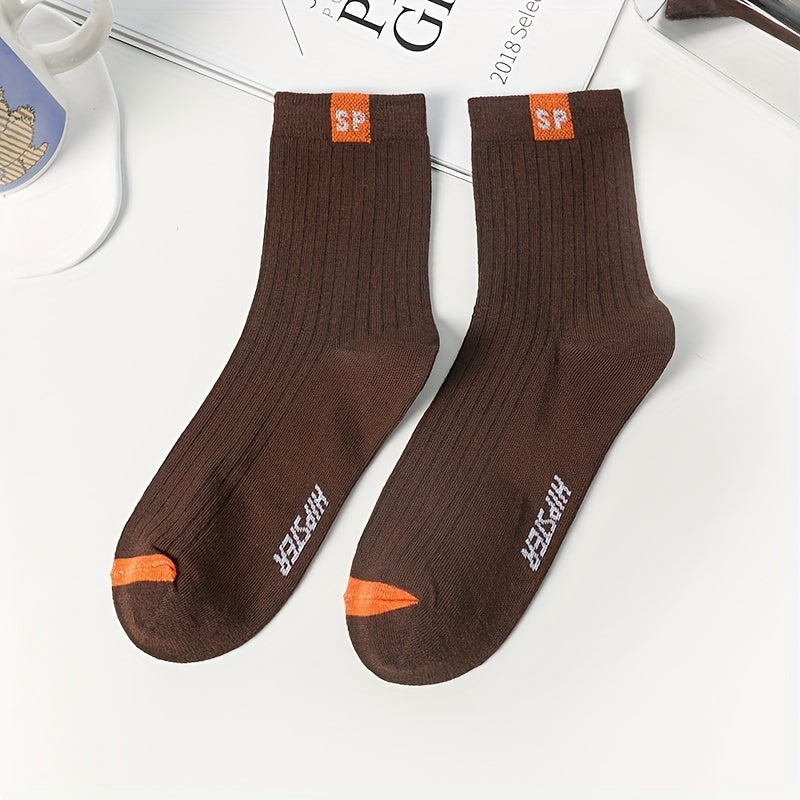 5 pairs of men's thin cotton blend mid-calf socks, breathable, moisture-wicking, suitable for everyday wear, sweat-resistant.