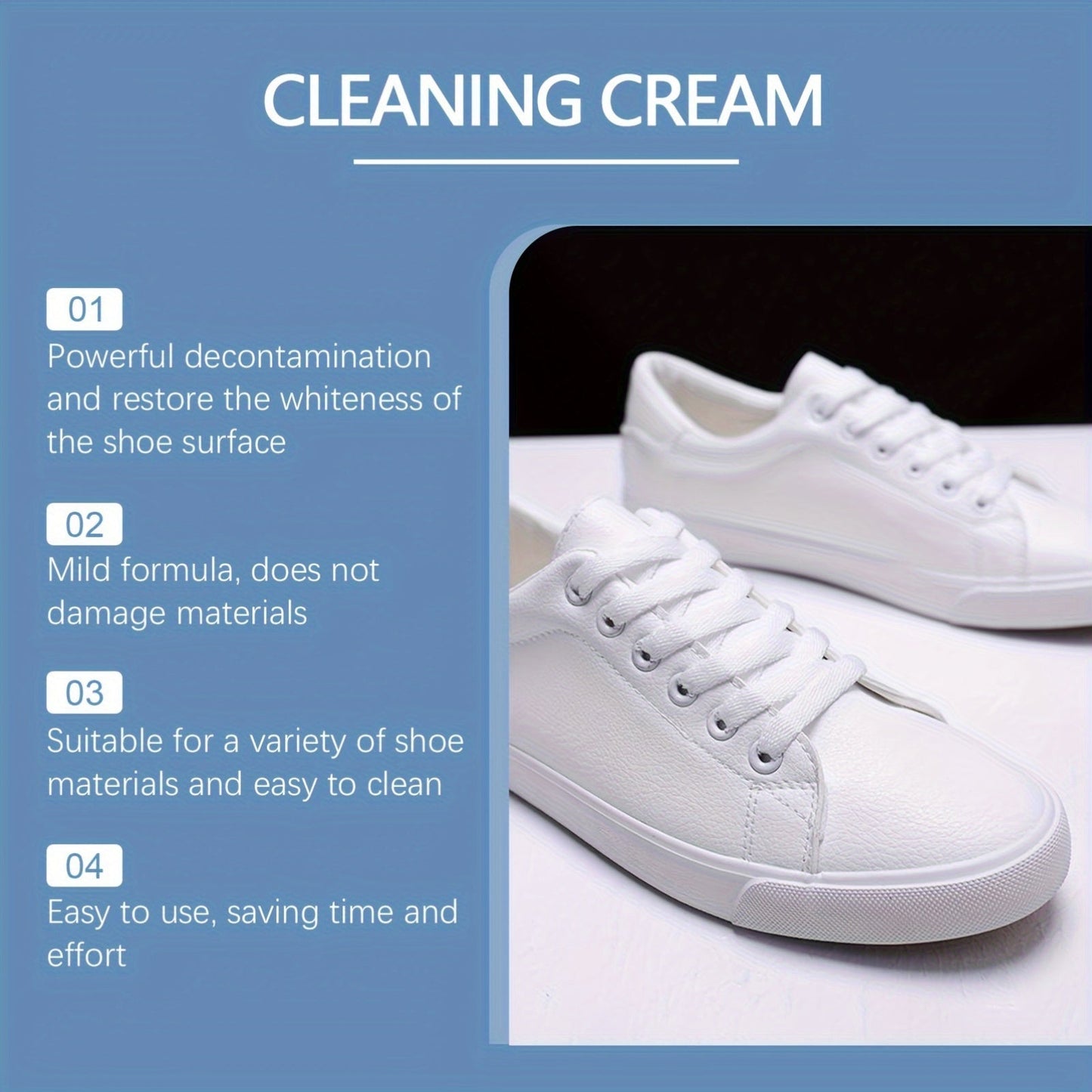 White Sneaker Cleaning Cream Gel with Sodium Bicarbonate - Residue-Free, Restores Shine, Suitable for Different Shoe Materials, Improves Appearance & Efficiency, Less than 1 Liter Capacity