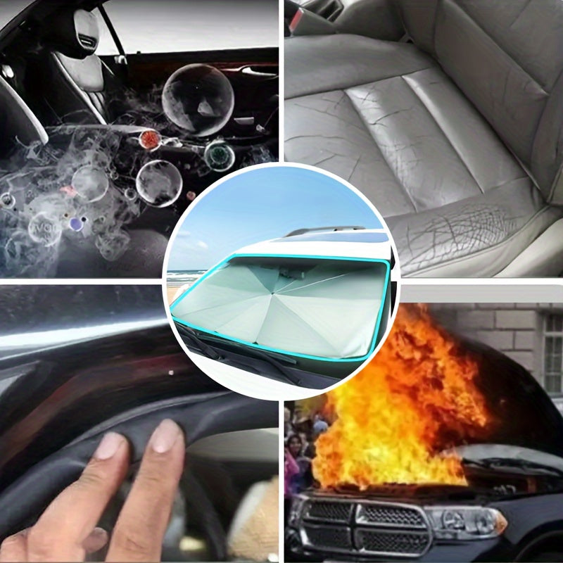 Portable, foldable car windshield sunshade in black, 140*80cm for SUV/Off-Road use to protect your car from the sun.