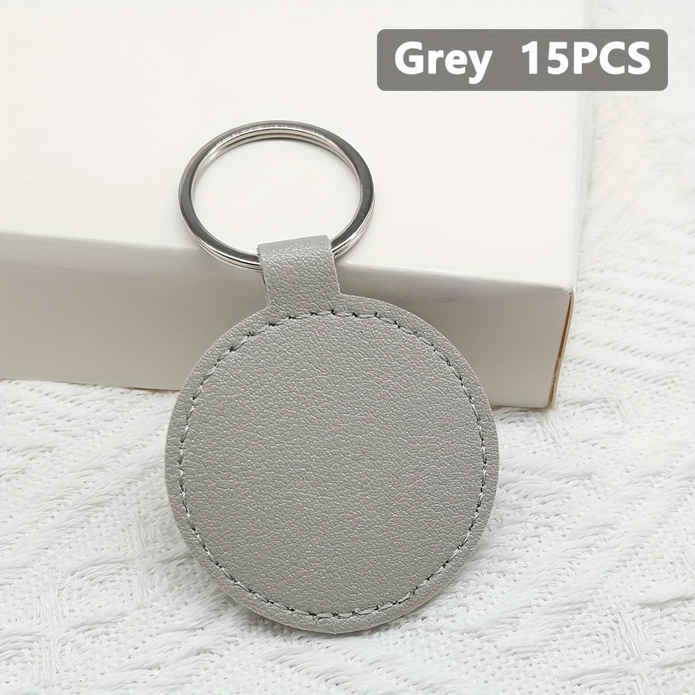 Craft your own leather keychains with this DIY kit containing 15/20 pieces. The round keychains are suitable for both men and women and come with PU leather blanks, key rings, and laser-engraved designs. Perfect for creating personalized holiday gifts or