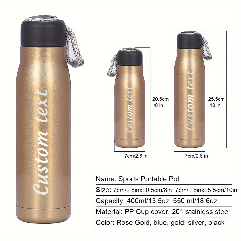 Custom engraved anime-themed stainless steel water bottle, insulated for travel, available in two sizes, perfect for water and gifting.