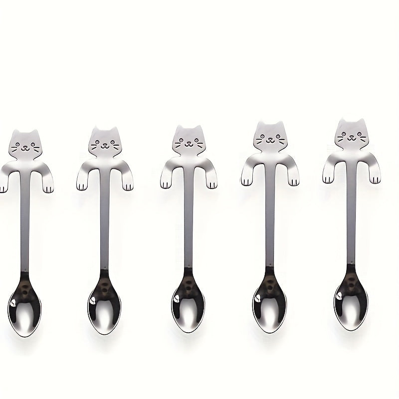 Adorable Stainless Steel Spoon Shaped Like a Cat, Stylish Long Handle Stirrer for Coffee, Tea, and Espresso, Made of 304 Stainless Steel, Beautiful Addition to Your Kitchen, Ideal for Christmas, Grandparents Day, Independence Day, Valentine's Day, Labor