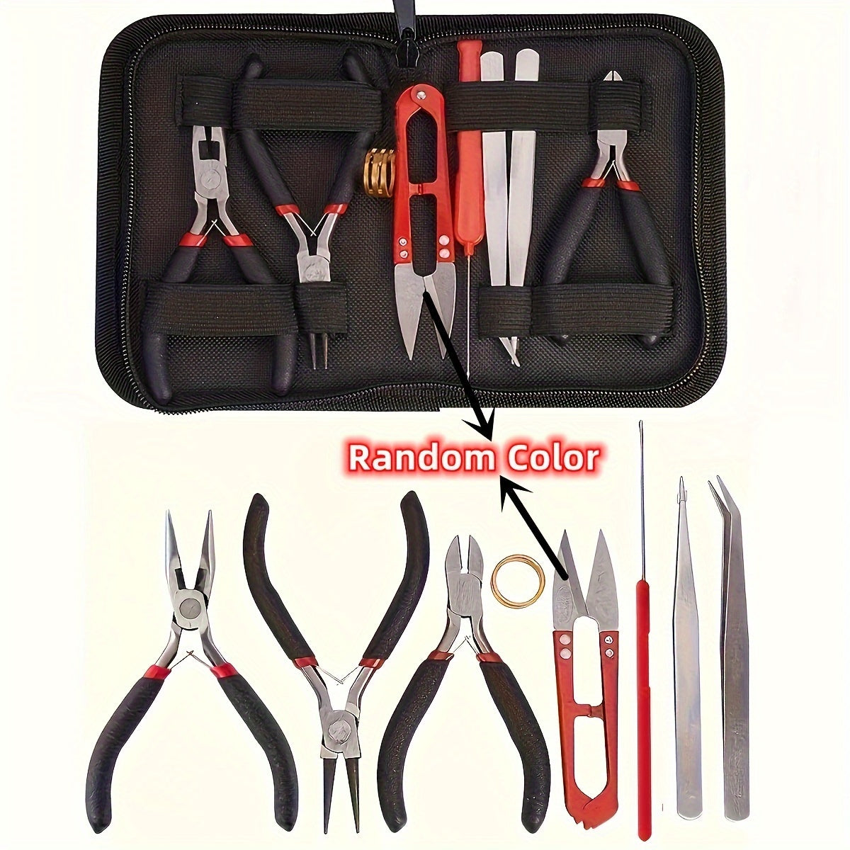 8-piece DIY jewelry making kit includes pliers, scissors, tweezers, and jump ring opener - perfect for crafting, repairs, and handmade jewelry.