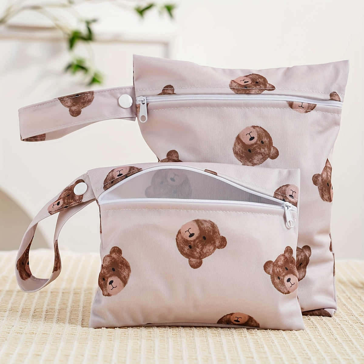 Set of 2 Adorable Animal Print Diaper Bags with Handles & Zippers - Waterproof, Convenient Storage for Baby Essentials