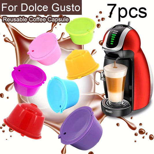 7-piece reusable coffee capsule filter cup for Nescafe Dolce Gusto lovers - refillable and perfect in style.